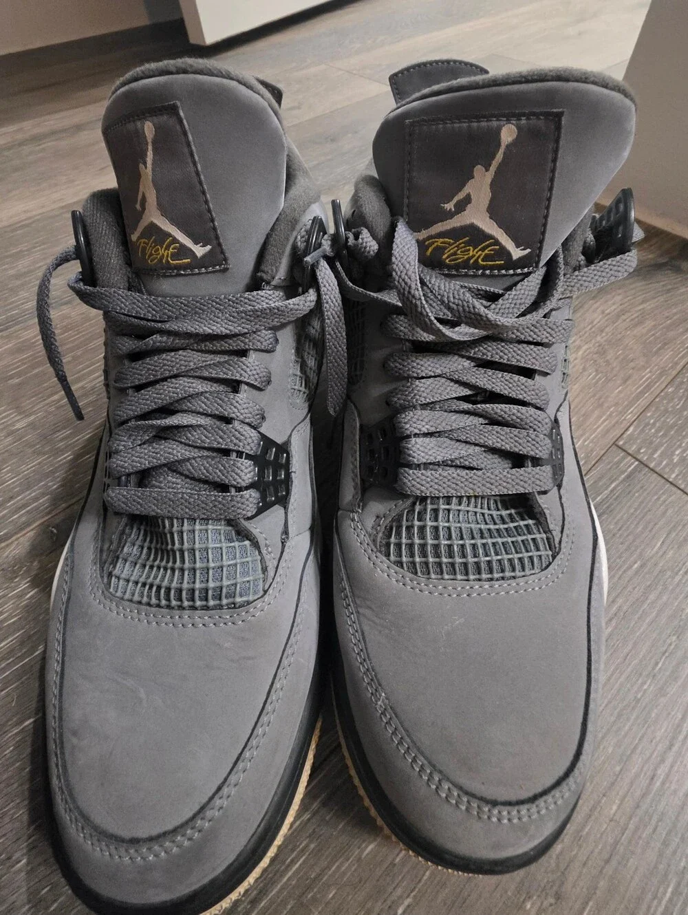 Jordan Men's Grey Suede High-Top Sneakers with Gold Flight Logo